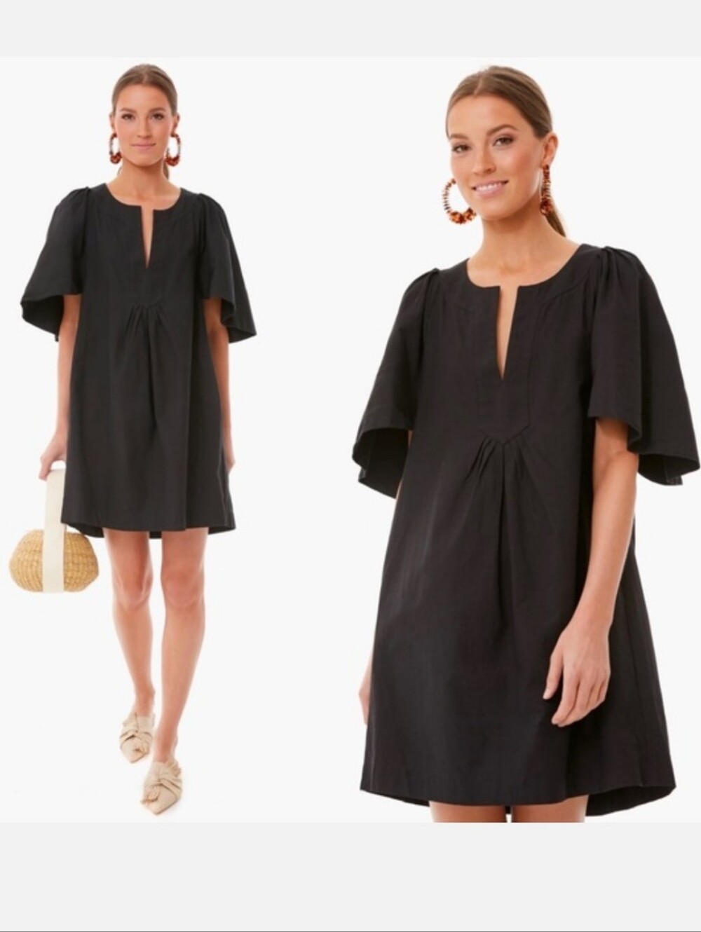 Tuckernuck Pomander Place Black Finley Flutter Sleeve Dress Large Cotton